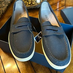 Cole Haan Hyannis Penny Loafers II Navy Canvas Size 11 M
